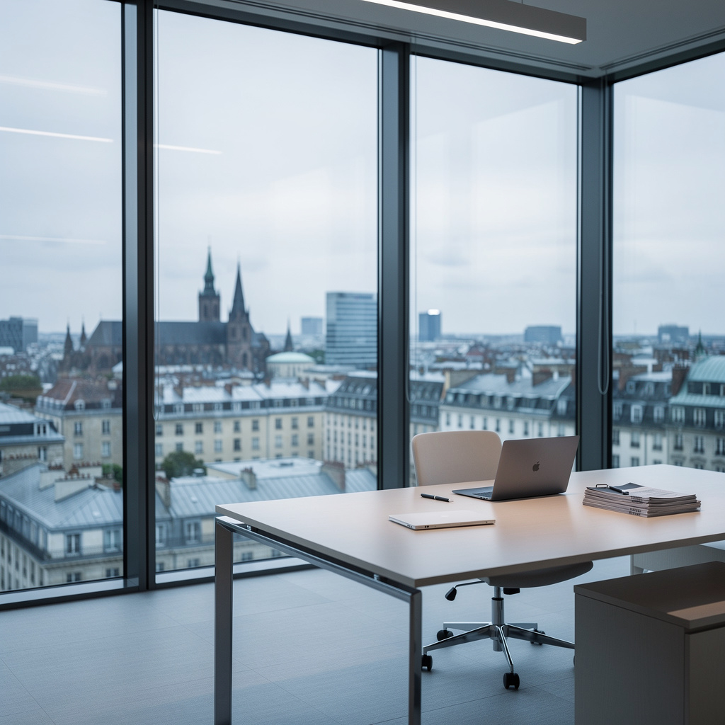 Modern private office overlooking a European city — Konfido