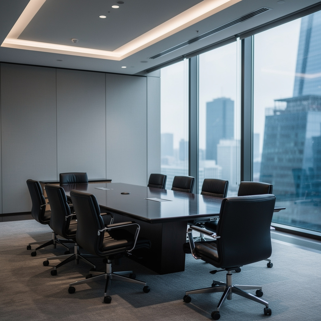 Private meeting room with city skyline — Konfido