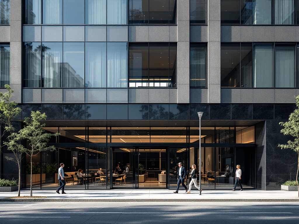Modern glass and steel office building, international business